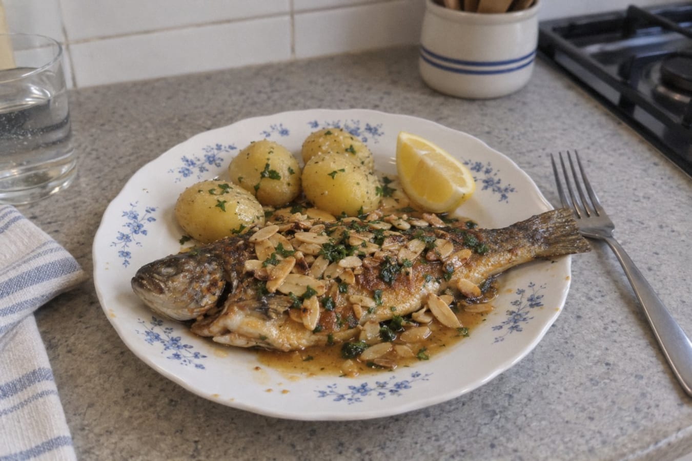 Trucha a la manteca con almendras