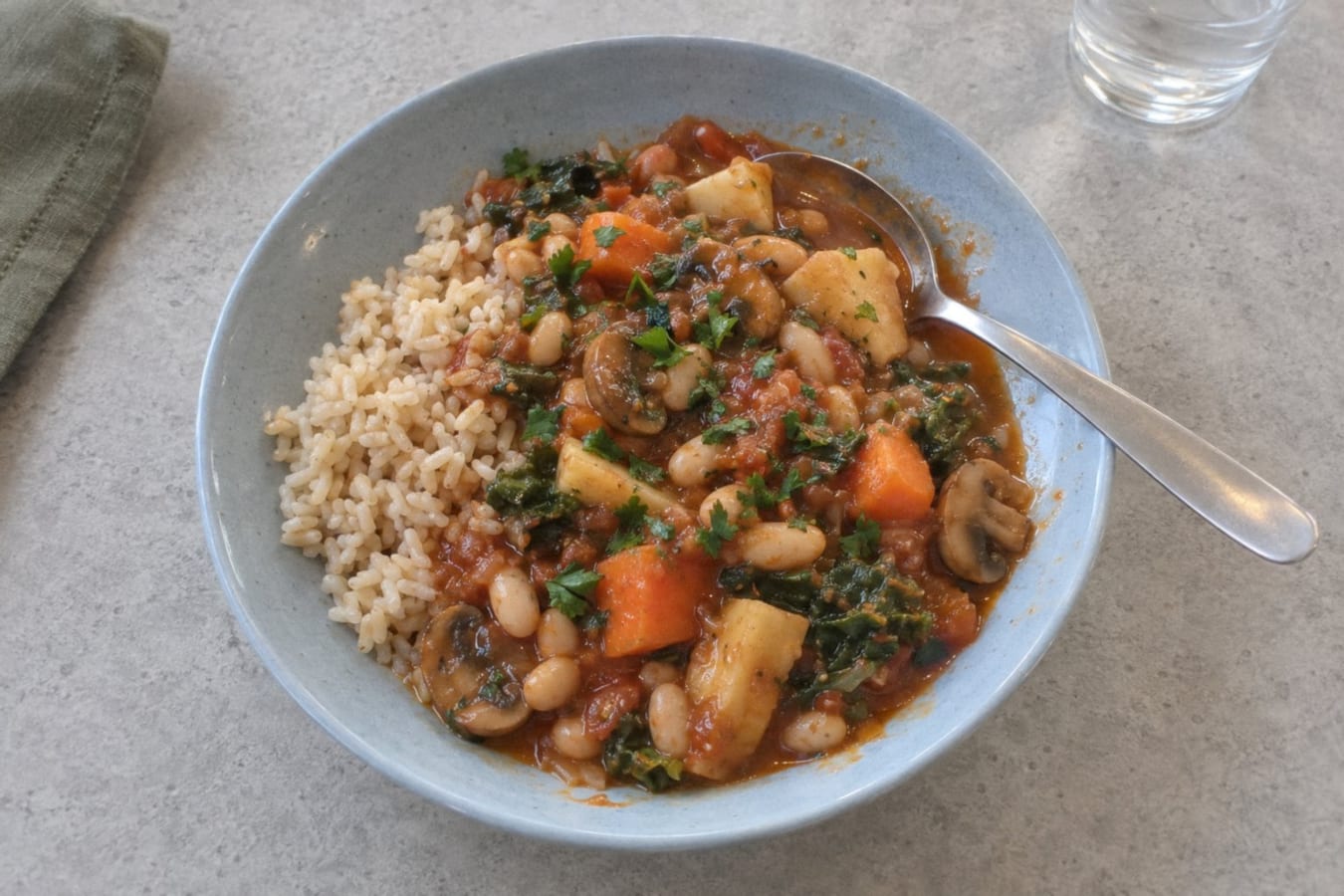 Vegetable stew with white beans, mushrooms and root vegetables