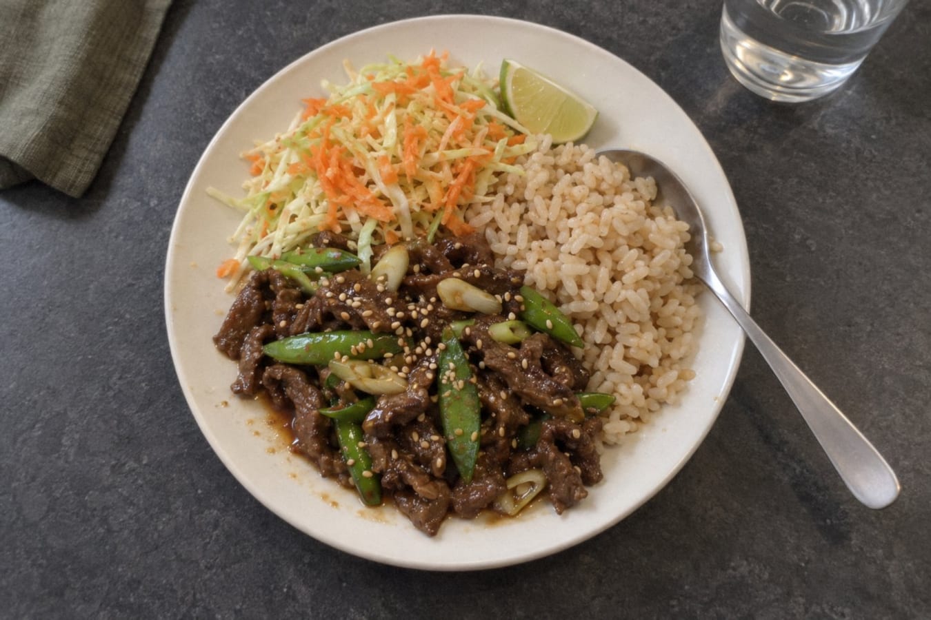 Yakiniku beef with rice and vegetables