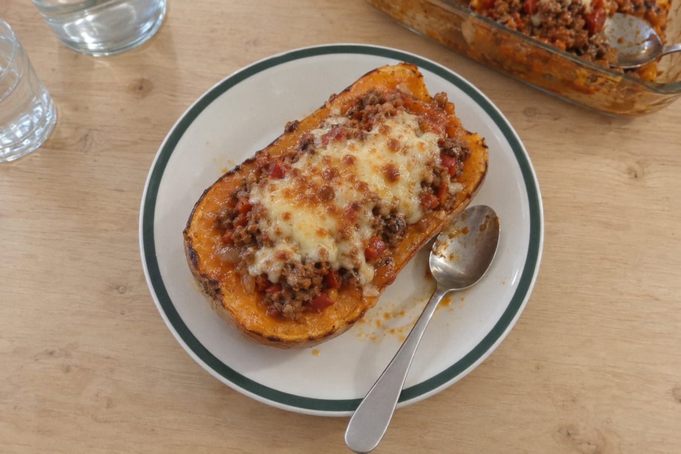 Baked squash stuffed with beef mince